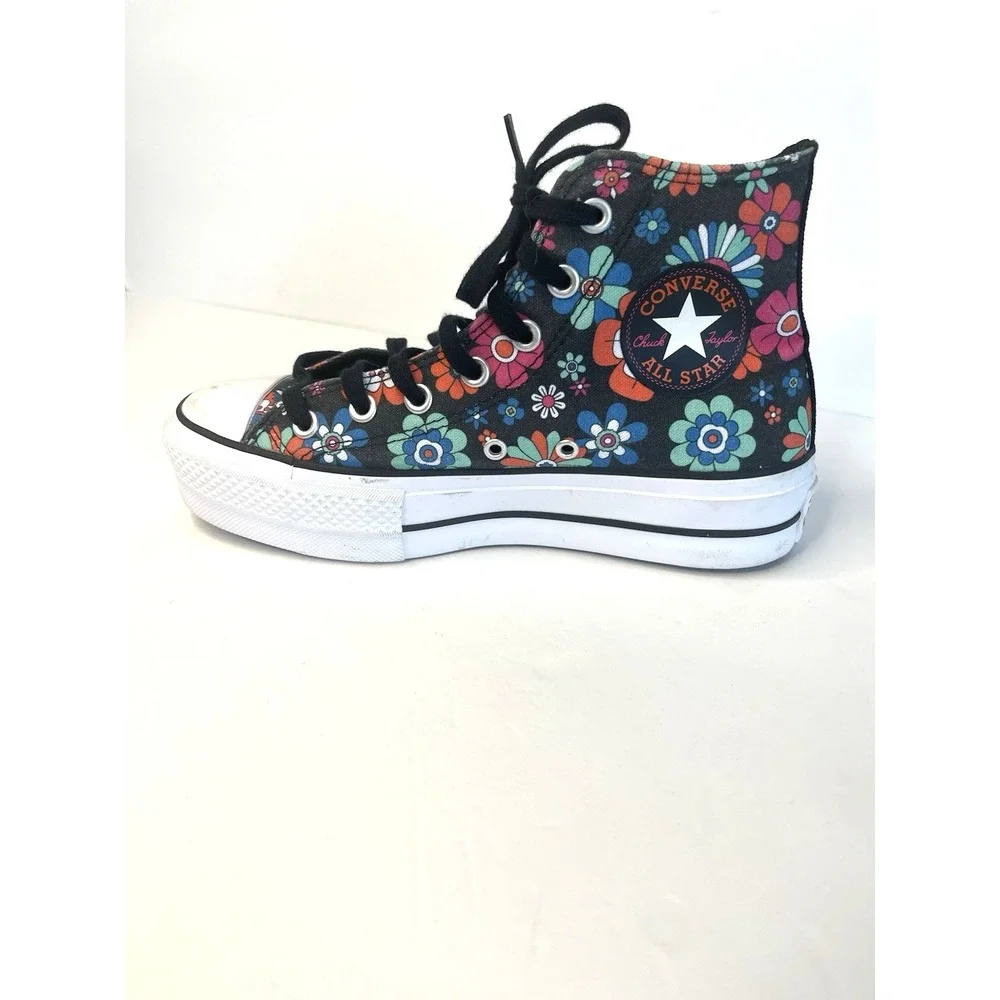 Y2K Black Floral Converse Chuck Taylor All Star Hi Lift Platform Sneaker Size 7